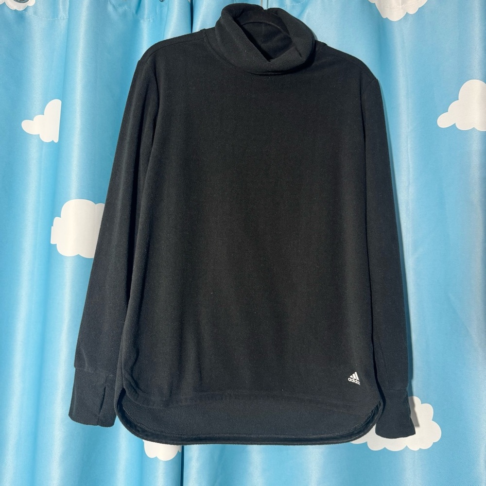 Adidas Mens Black Long Sleeve Fleece Turtleneck Golf Shirt Size Medium